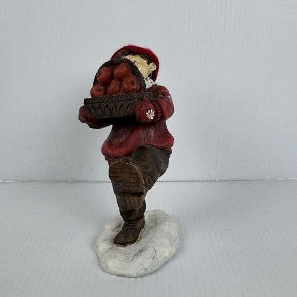 Vintage Boy Carrying Apple Basket Rare Statue Winter Hat Scarf Red Figurine - Picture 10 of 12